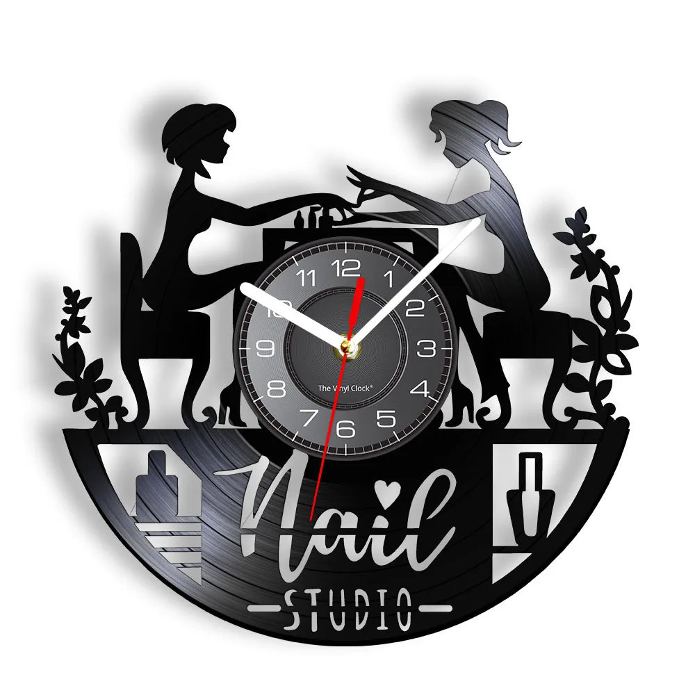 Manicure Design Wall Clock Fashion Beauty Store Wall Art Salon Vinyl Record Wall Clock Beauty Home Decor Gift For Her