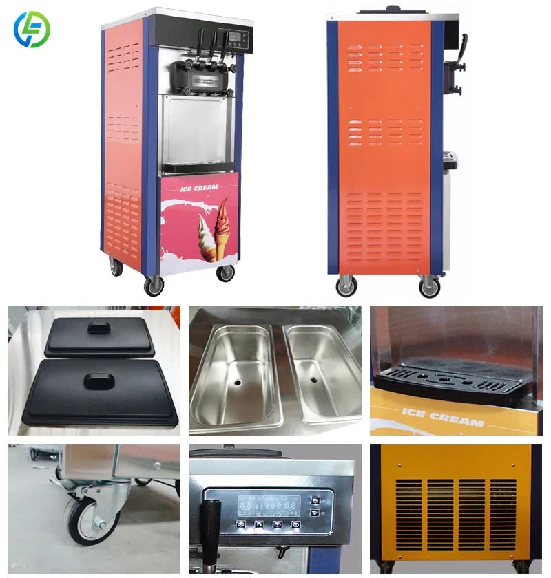 Customized Ice Cream Making Machines 22-28L/H Icecream Maker 3 Flavor Commercial Soft Serve Ice Cream Machine for Business Price