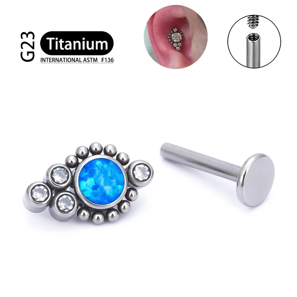G23 Titanium ASTM F136 Cartilage Ear Studs Zircon Opal Agate Labret Lip Tragus Christmas Gift Piercing Jewelry For Women