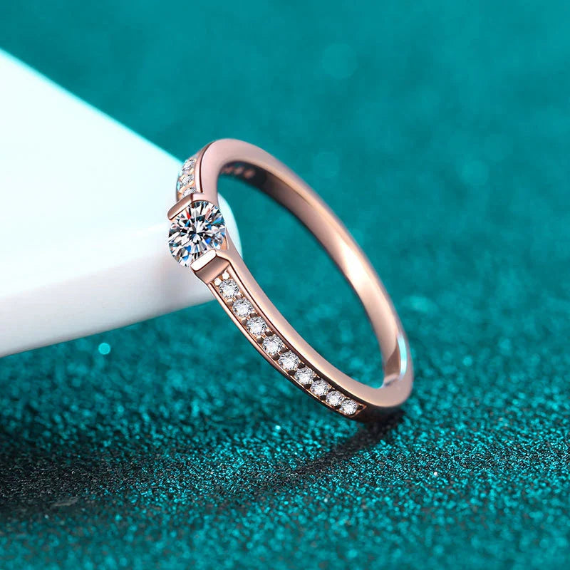 NeeTim 0.3ct D Color Moissanite Eternity Band Ring 925 Sterling Silver with Rose Gold Plated Wedding Rings For Women Jewelry
