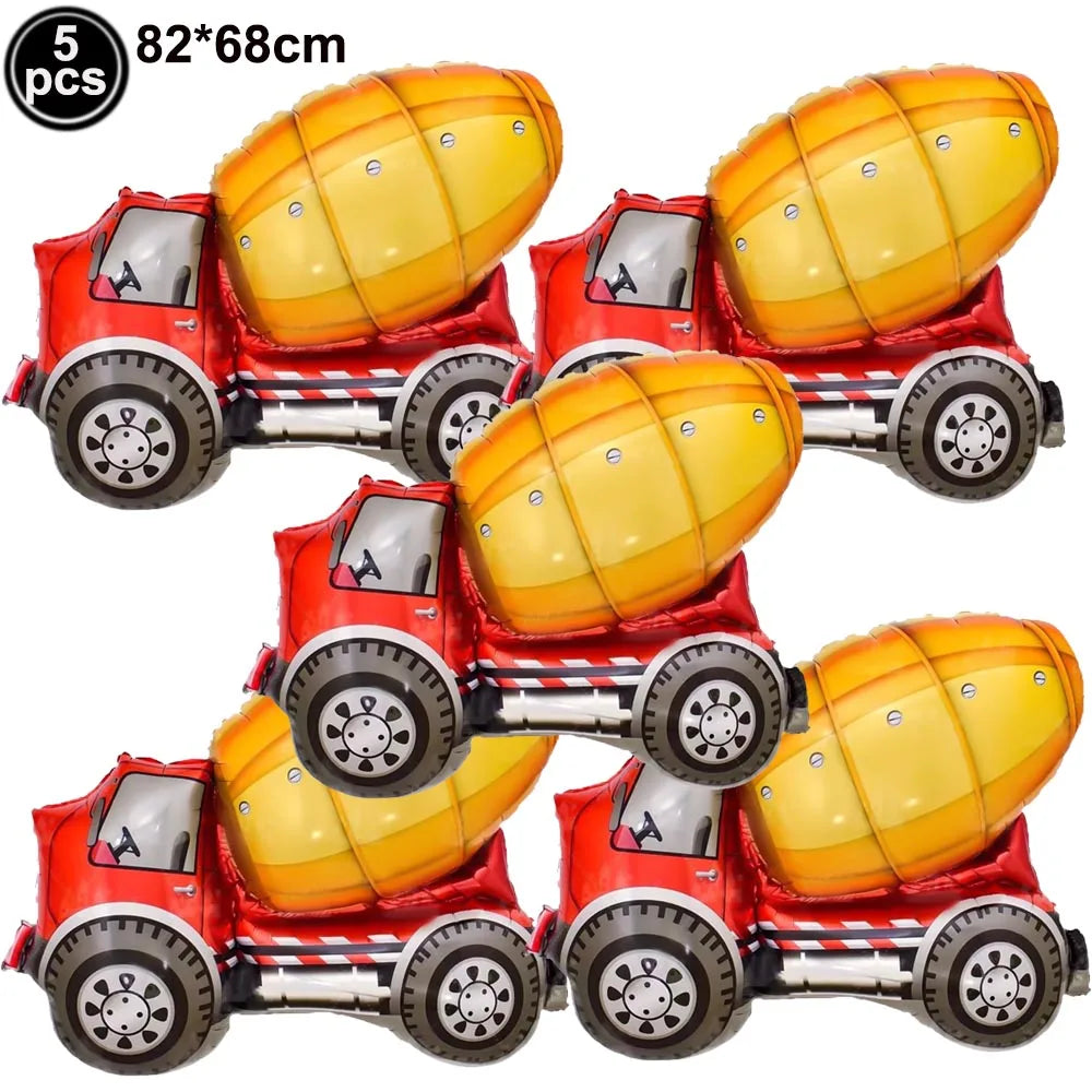 5pcs Construction Themed Balloon Carton Vehicle Balloon Excavator Forklift Crane Balloons for Boy's Construction Birthday Party