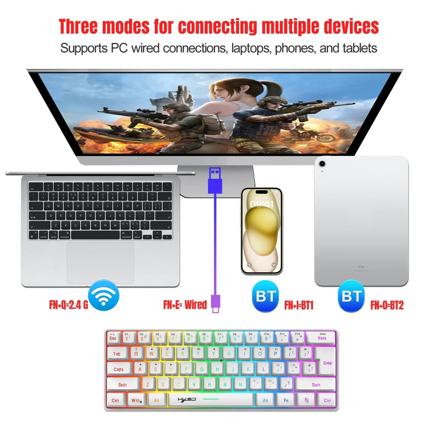 Wireless keyboard mouse combo Bluetooth key board  60% kit 2.4Ghz computer white Gamer keyboards Mice combos set teclado pc