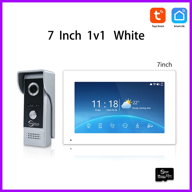 ANJIELO Tuya Smart Video Intercom System  IPS Monitor IP65 Waterproof Doorbell Two-Way Audio Motion Detection Digital Photo