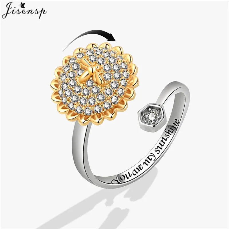 Luxury Fashion Fidget Spinner Ring Anxiety for Women Multiple Crystal Planet Butterfly Finger Rings Anti Stress Wedding Jewerly