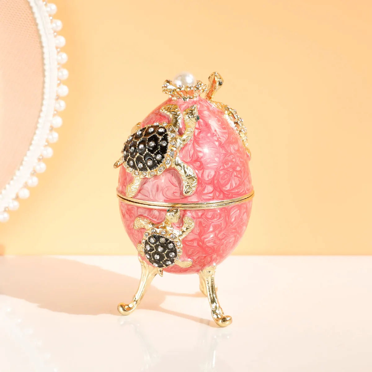 Faberge Egg Style Hand Painted Decorative Trinket Box with Hinged, Classic Ornaments Home Decor, Unique Easter Day Gift
