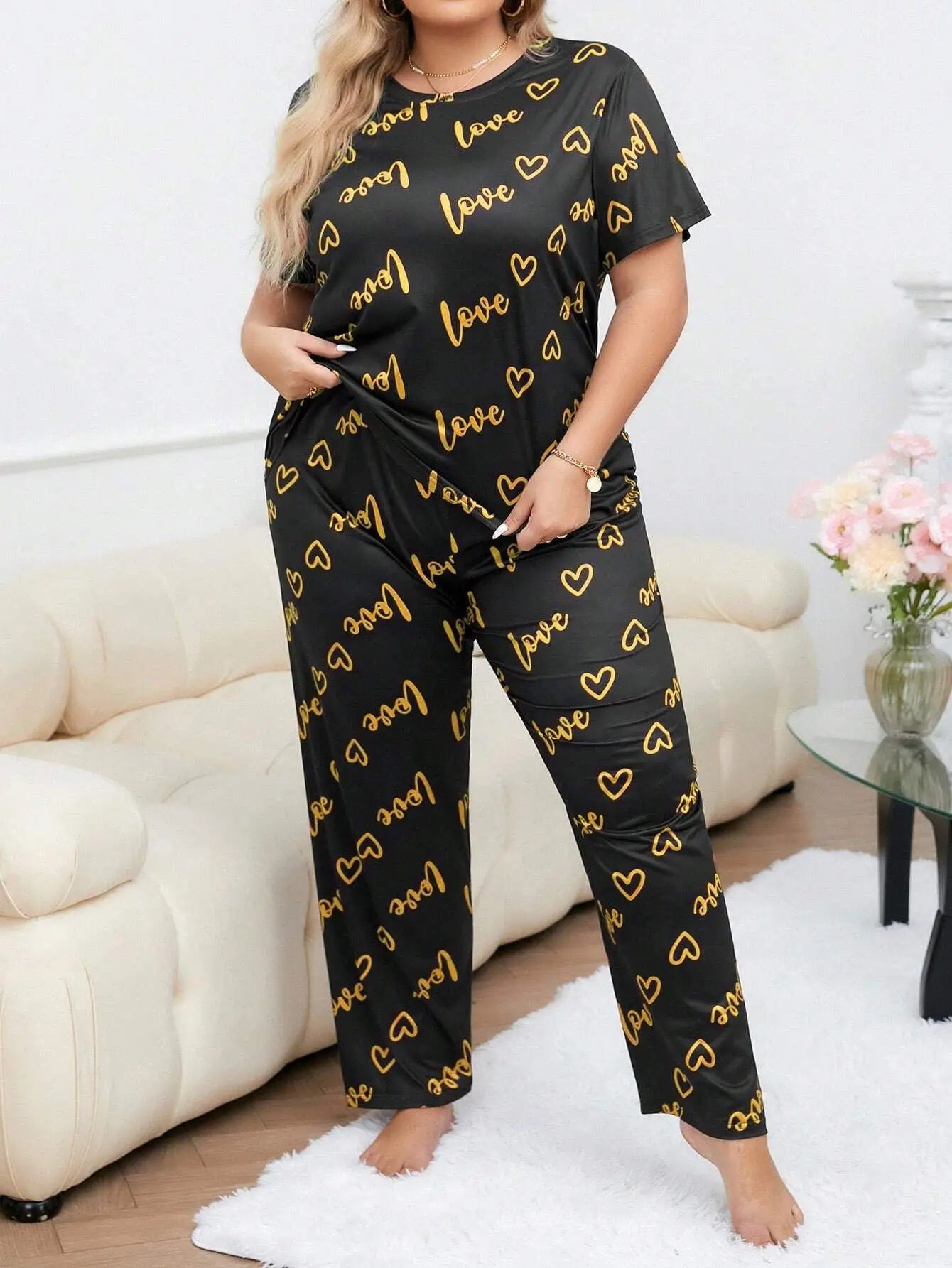 Women's Pajama Sets Short Sleeve with Long Pant Soft Sleepwear Printed pj Loungewear XL to 5XL