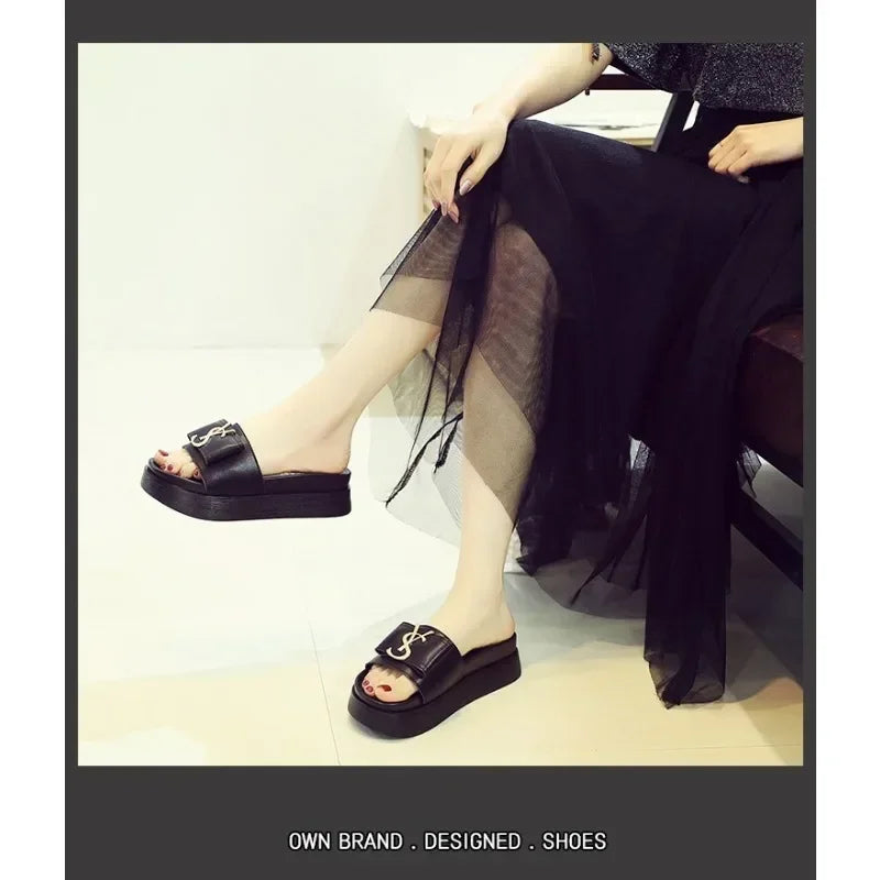 Slippers Summer Shoes Women Platform Design Slides Fashion Letters Ladies Shoes Casual Slipper Outside Non-slip Slippers Sandals