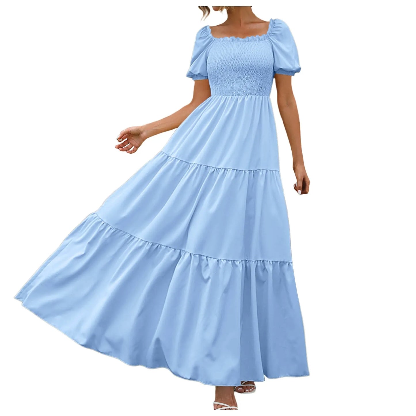 Female Dresses Outfits Women'S 2024 Floral Boho Dress Wrap Crew Neck Short Sleeve Belted Ruffle Hem A Line Flowy Ropa Para Mujer