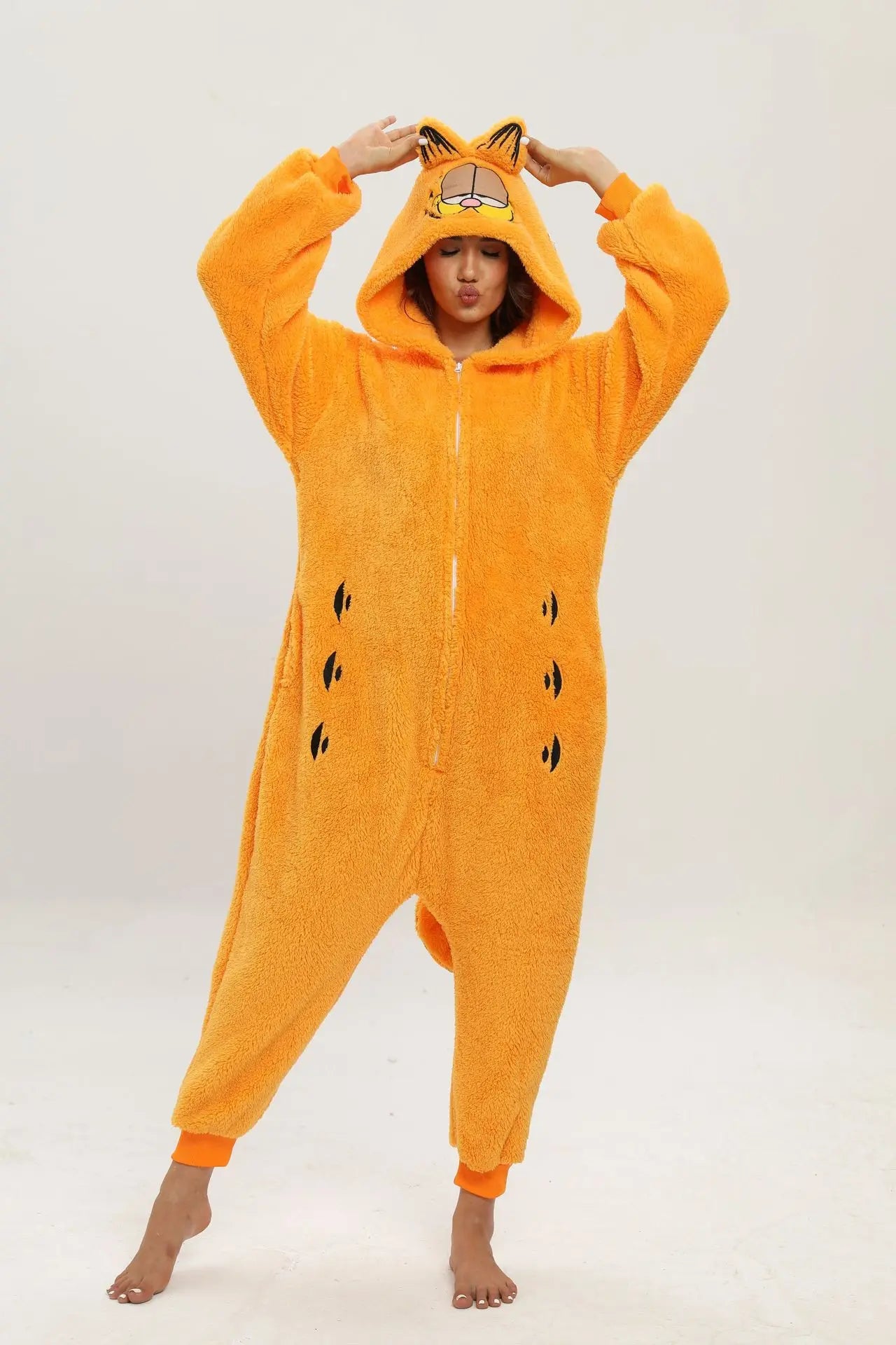 Miniso Unisex Garfield Costumes Onesies Cat Cosplay Pajamas Adult Pyjamas Animal Sleepwear Jumpsuit Cartoon Clothing