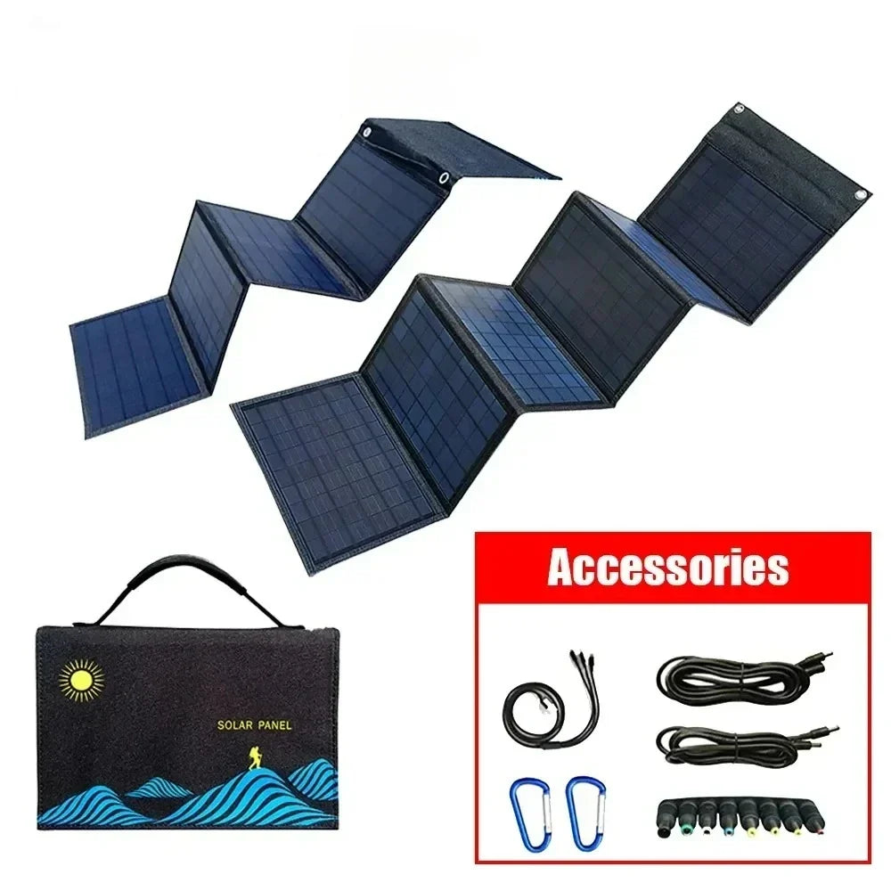 2024 New Portable Solar Panel Folding Bag USB+DC Output Solar Charger Outdoor Power Supply Mobile Phone Generator