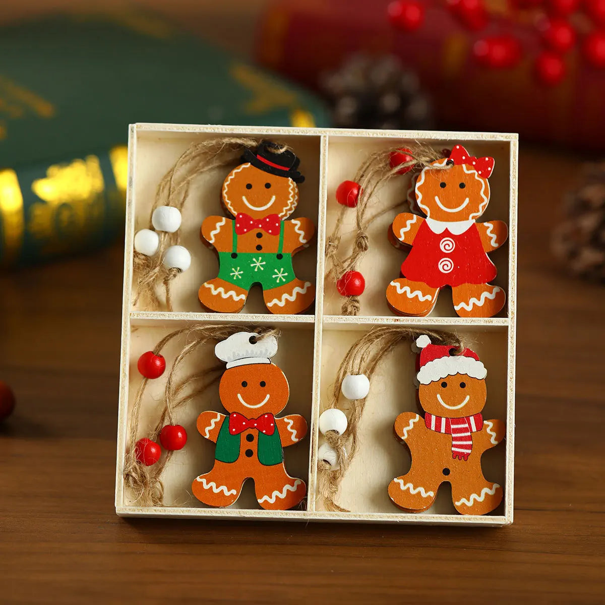 2024 Christmas Wooden Pendants Gingerbread Man Gnomes Xmas Tree Hanging Ornament Noel Navidad Decorations for Home New Year Gift