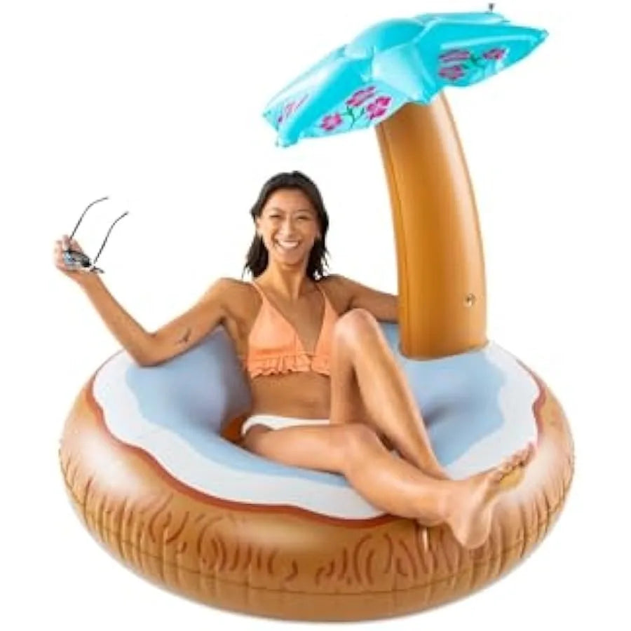 BigMouth Inc Giant Inflatable Coconut Pool Float Durable Vinyl Ring Tube Summer Party Water Floatie Patch Kit Included
