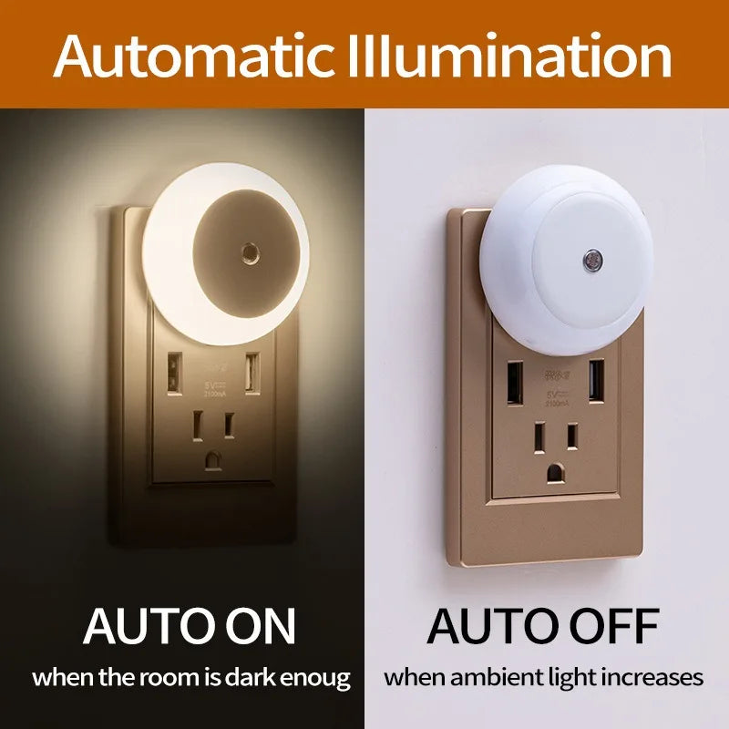 Intelligent Motion Sensor Night Light Auto On/Off Wireless Night Light LED Plug-in Wall Lamp Bedroom Bedside Lamp Home Lighting