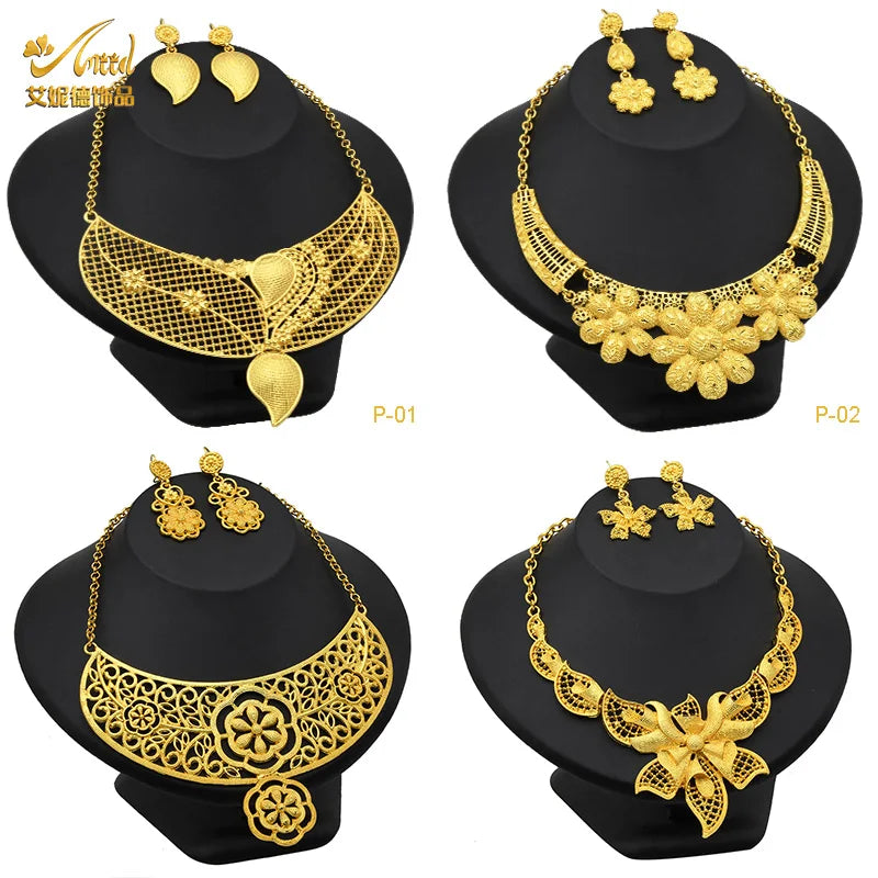 ANIID African 24K Gold Plated Jewelry Sets For Women 2PCS Set