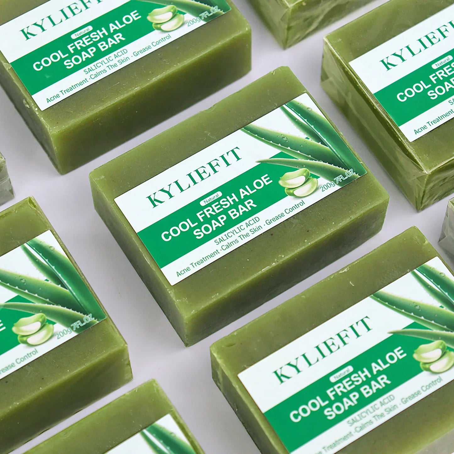 KYLIEFIT Cool Fresh Aloe Soap Bar, Reduce Acne and Black Spots, Clean Skin, Oil Control, Exfoliation, For Face And Body Use