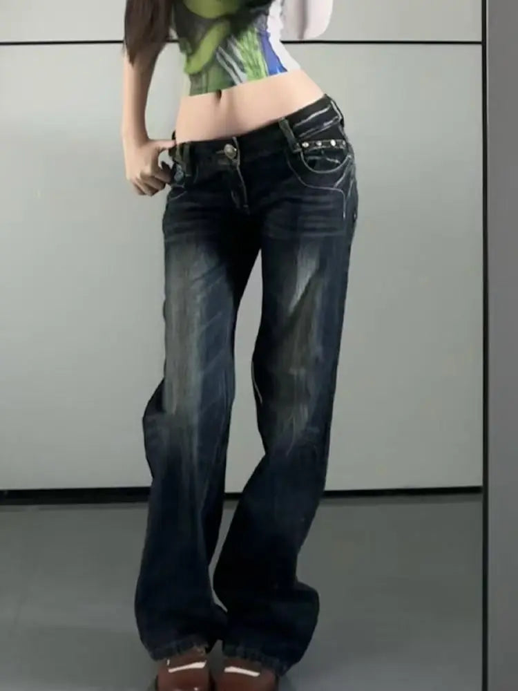 Embroidered Women Jeans Y2K Millennium Harajuku Slim Flared Jeans American Fashion High Street Large Size Butterfly