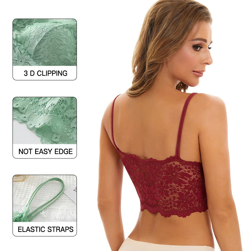 3PCS Women's Lace Top Comfortable Bralette, Solid Color Underwear Vest.