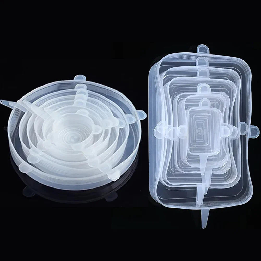 6 Pcs Silicone Cover  Stretch Lids for Kitchen Microwave Food Covers Bowl Caps Elastic Silicone Lid Cap Universal Adaptable Lids