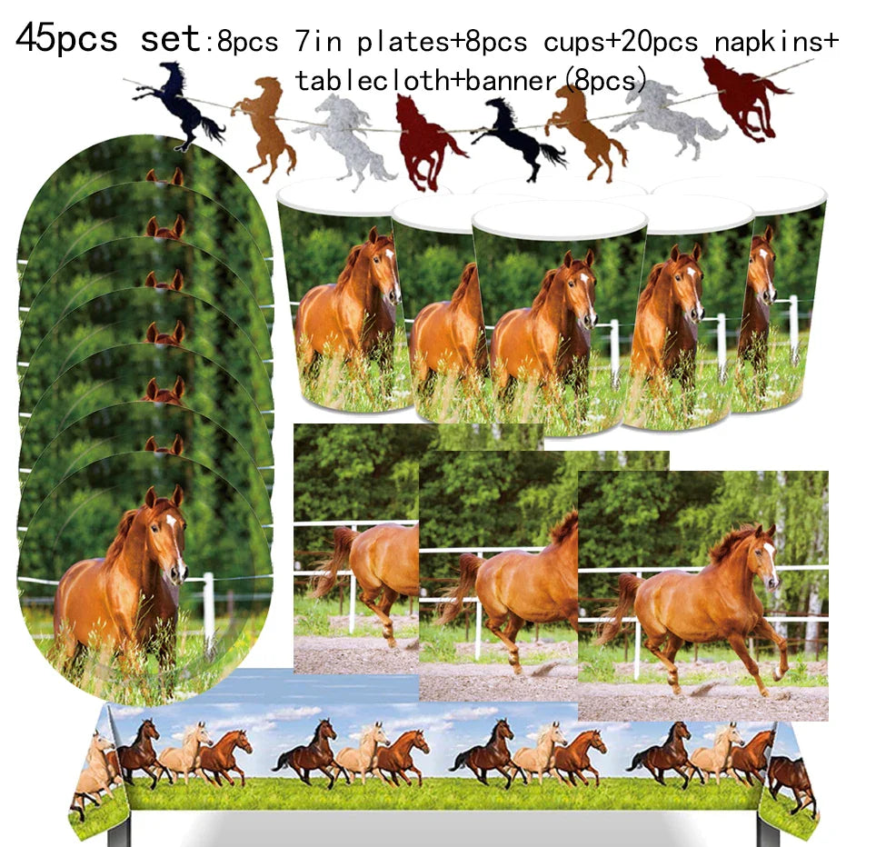 Horse Pony Disposable Party Supplies Plates Cups Napkins Cake