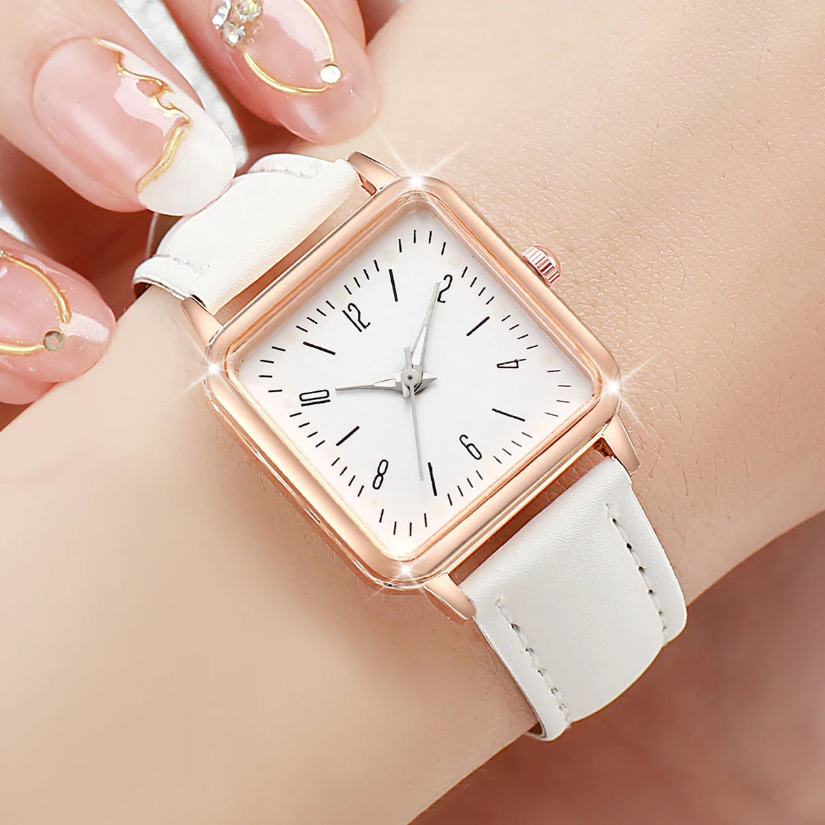 8PCS/Set Fashion Women's Watches Square Quartz Watch Casual Leather Band Wristwatches (Without Box）