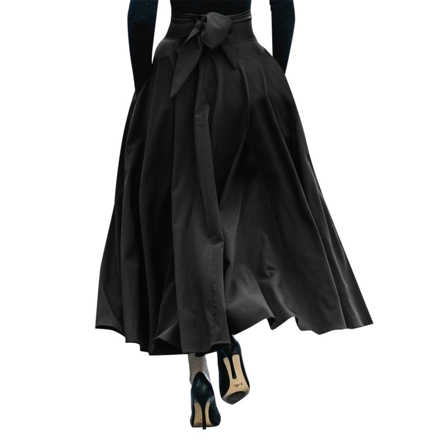 Elegant Bowknot Long Skirts 2024 New High Waist Umbrella Pleated Skirts Spring Solid Ladies Female Big Swing A Line Skirt Faldas
