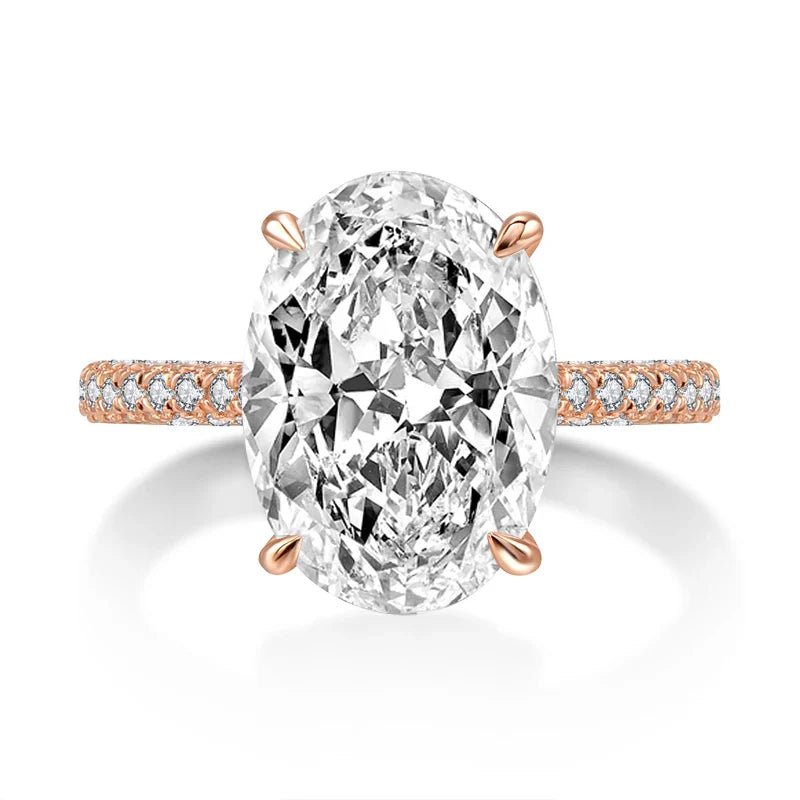 Anziw Rose Gold 5.0CT Wedding Ring 10x14mm Elliptical Big SONA Diamond Engagement Band Solid 925 Silver Luxury Women's Jewelry
