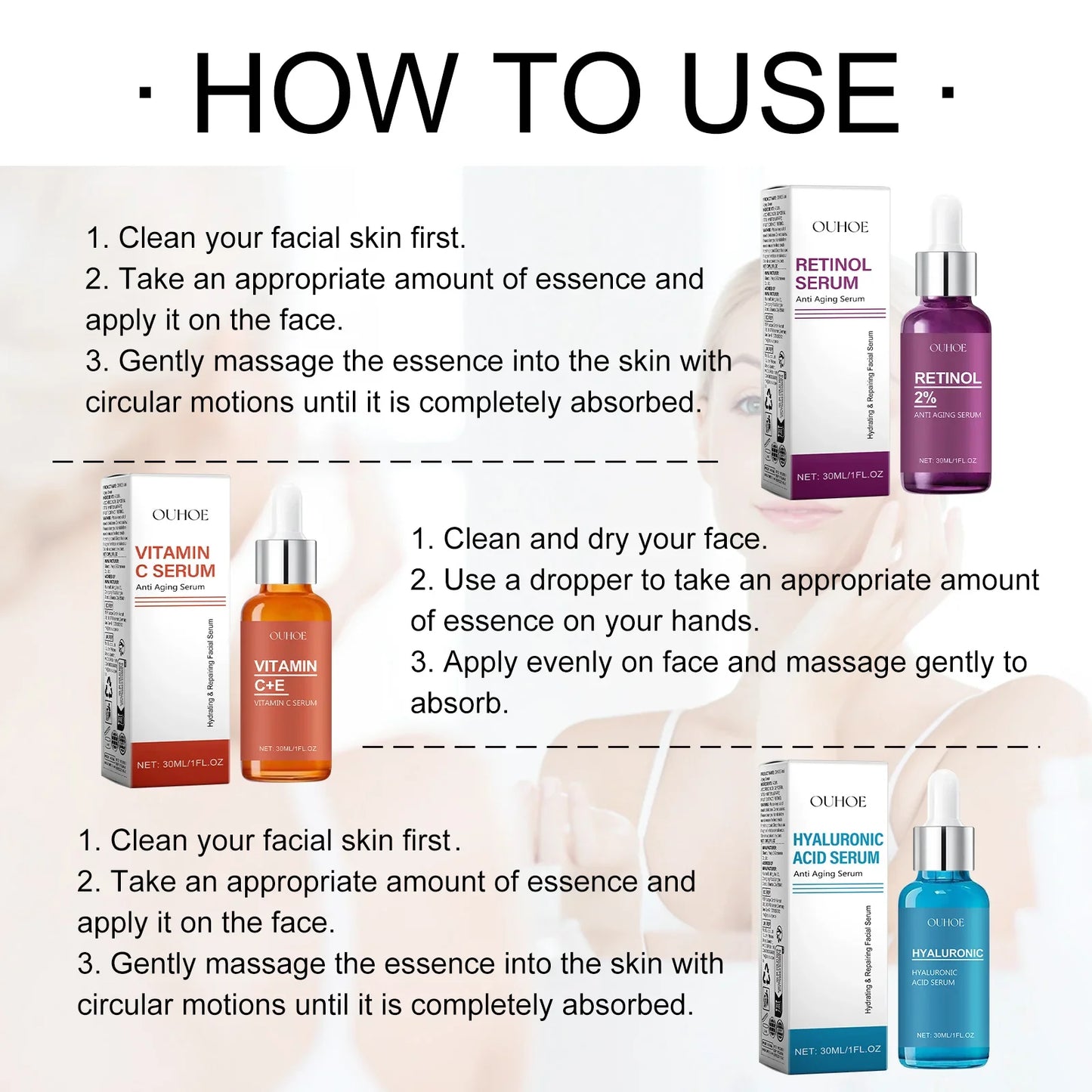 OUHOE Facial essence Deeply moisturizes, reduces fine lines, tightens skin, brightens complexion, and facial care essence