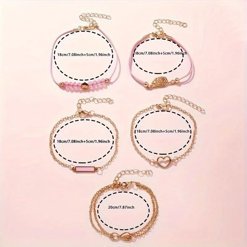 Kegllect 6pcs New  Pink Women's Round Dial Quartz Watch & Bracelets Set Gifts for Women Her NO BOX