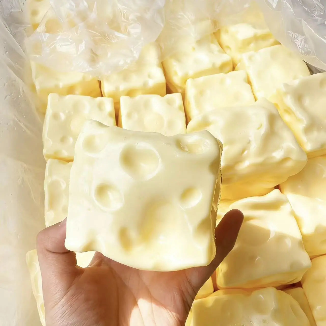 1pc 7cm Square Ultrathin Cheese Ball Squishy, TPR Shell Slow Rebound Squeeze Toy, No Filler, DIY Cheese Skin Squishy, Birthday/Halloween Gift, Perfect Gift, Stress Relief Gift For Teens