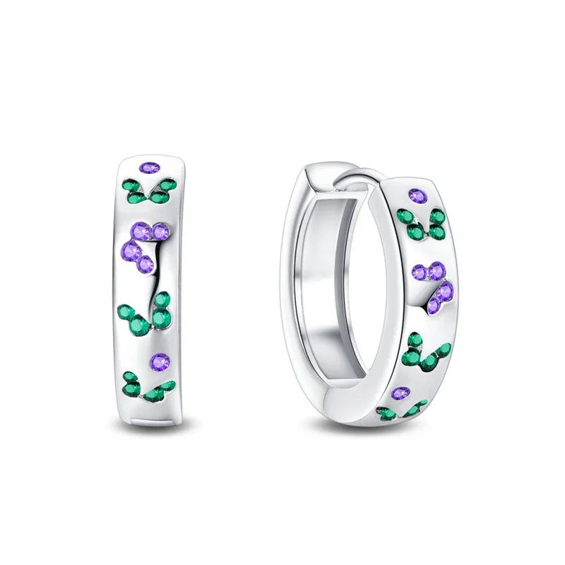 Romantic Heart Shapen Girl Earrings 925 Silver Rainbow Heart Hoop Earring Silver Jewelry Gift