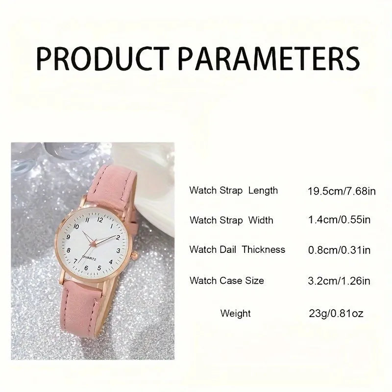 Kegllect 6pcs New  Pink Women's Round Dial Quartz Watch & Bracelets Set Gifts for Women Her NO BOX