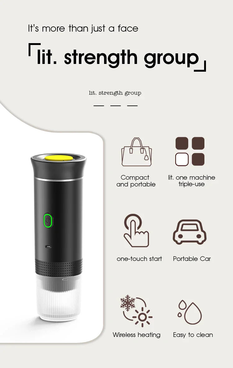 3-in-1 Portable Electric Coffee Maker 20Bar Espresso Machine, Capsule&Powder Compatible for Camping/Office/Travel with Fast Heat