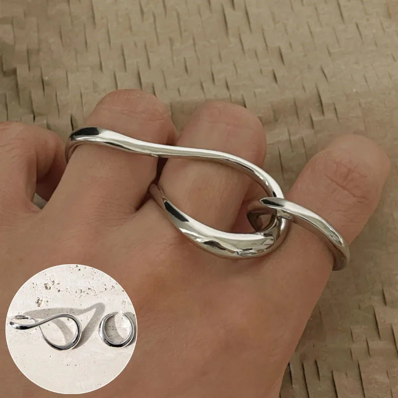 925 Sterling Silver Open Finger Mobius Ring Twist for Women Golden Rock Punk Lines Stackable Jewelry Gift Dropship Wholesale