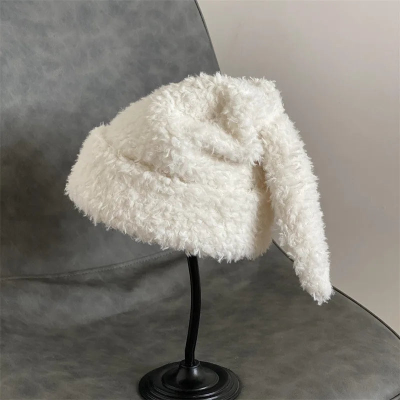 Draping Rabbit Ears Cashmere Hat Women Autumn and Winter Knitted Wool hat Winter Thicken Warm Korean Version of Japanese hat