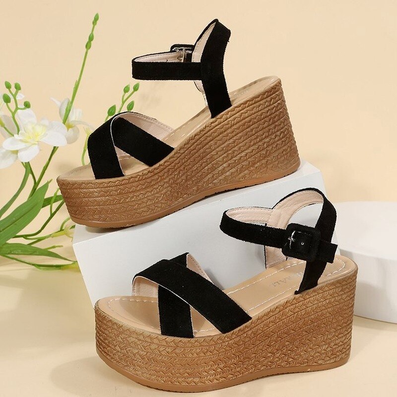 Sexy Roman Sandals Buckle Open Toe 2022 Summer New Anti-Slip Waterproof Cozy Beach Shoes Cross Tie Wedge Fashion Sandalias Mujer