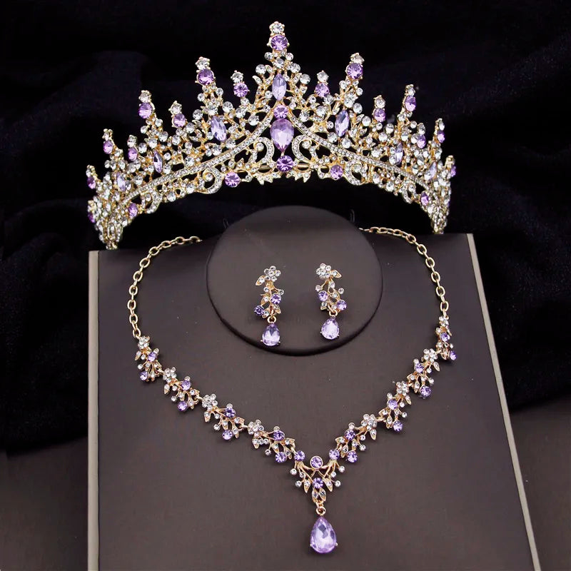 Baroque Tiaras Bridal Jewelry Sets Luxury Crown Earrings Choker Necklace Set Women Wedding Dress Bride Jewelry Set Accessory