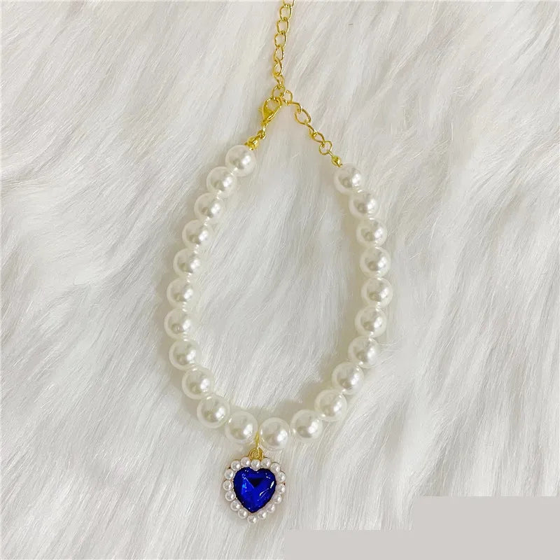 New Pet Collar Pearl Love Necklace Cat Jewelry Cute Collar Puppy Accessories Dog Chain Chihuahua Wedding Jewelry Stuff