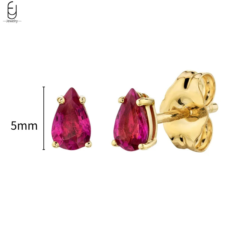 925 Sterling Silver Needle Rose Red Crystal Stud Earrings For Women Water Drop/Heart Pendant Gold Earrings Fashion Jewelry Gifts