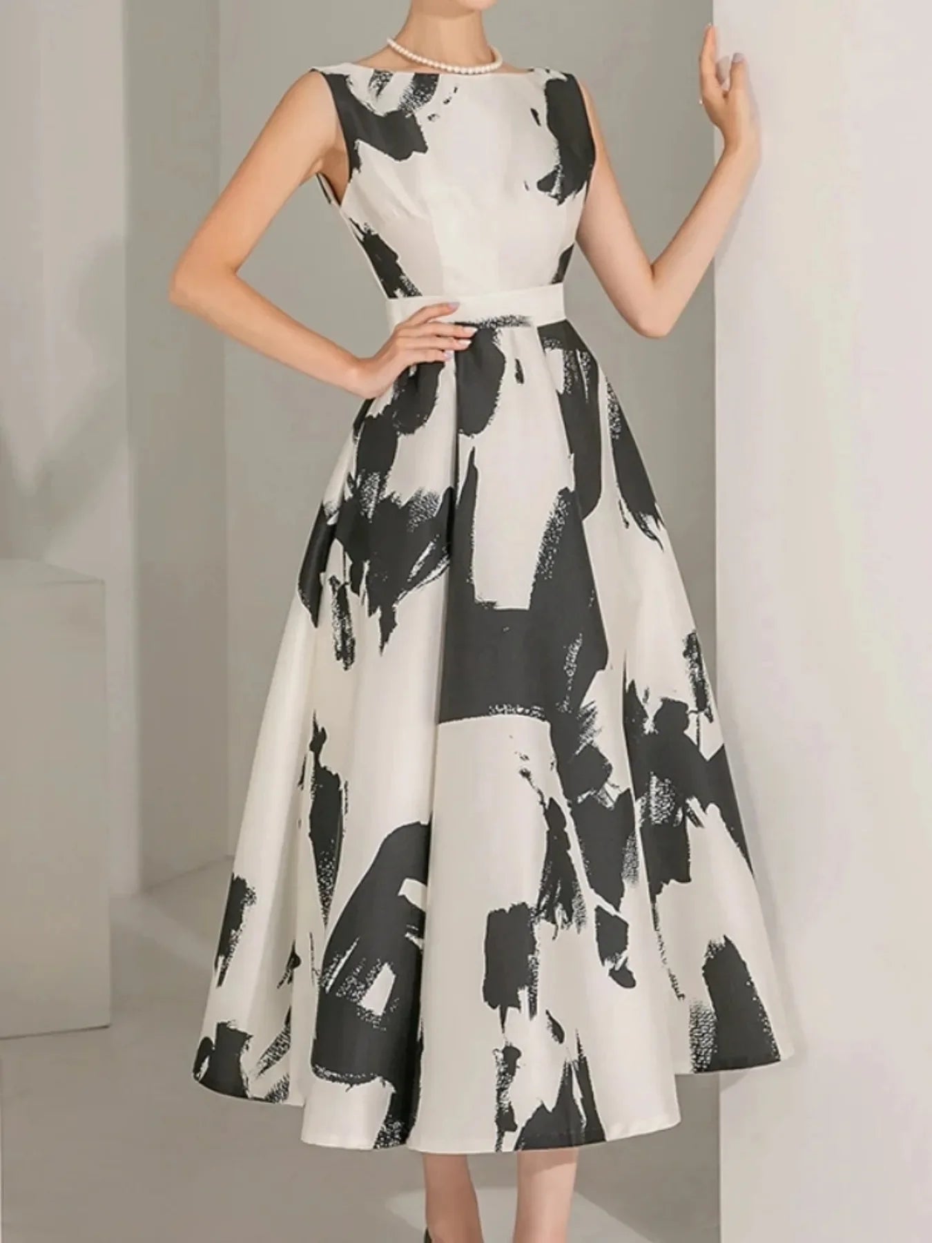 Women Elegant Casual Print Summer Dress Sleeveless Vintage A-Line Chic Party Birthday Vestidos Female Clothes New Midi Robe
