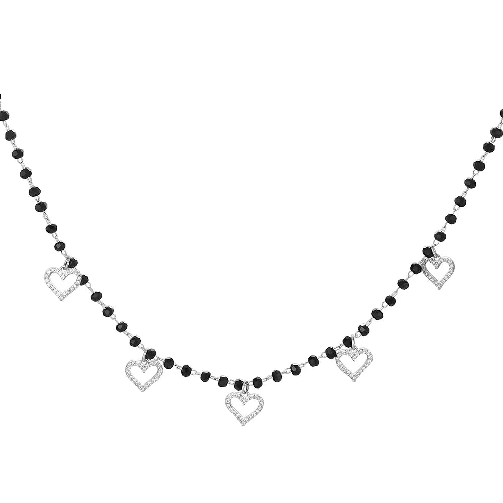 Fashion Double Layer Black Crystal Beads Necklace For Women Stainless Steel Star Choker Necklace Women's Jewelry femme Bijoux