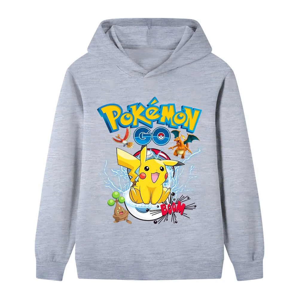 2026 Fall Winter Hot Sale Pokemon Pikachu Print Hoodie, 100% Cotton Anime Sweatshirt, Kids Parent-child Casual Sportswear Tops
