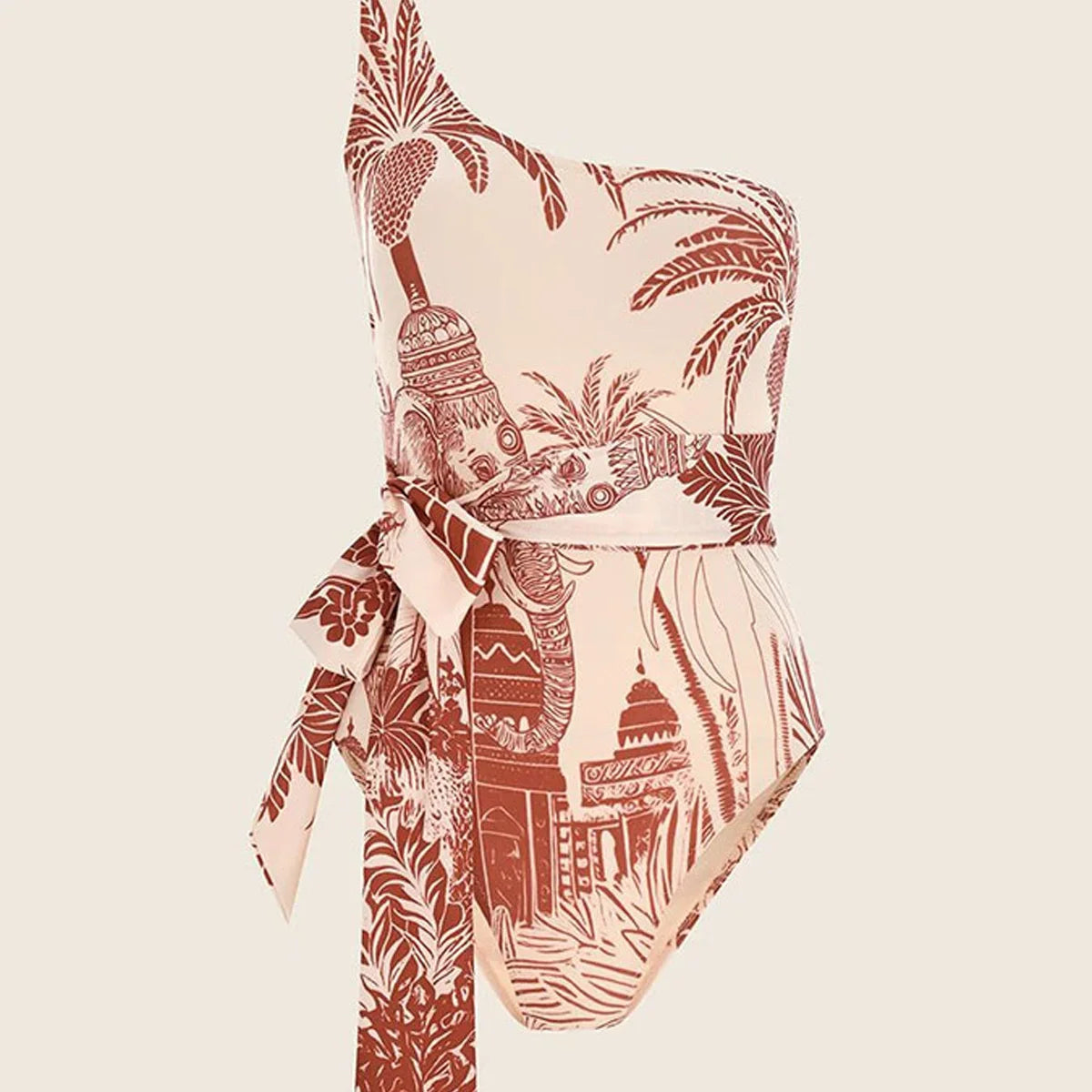 Fashion Women's Bikini Retro Contrasting Color Print One-Piece 2024 New Luxury Sexy Beach Resort Style Swimsuit