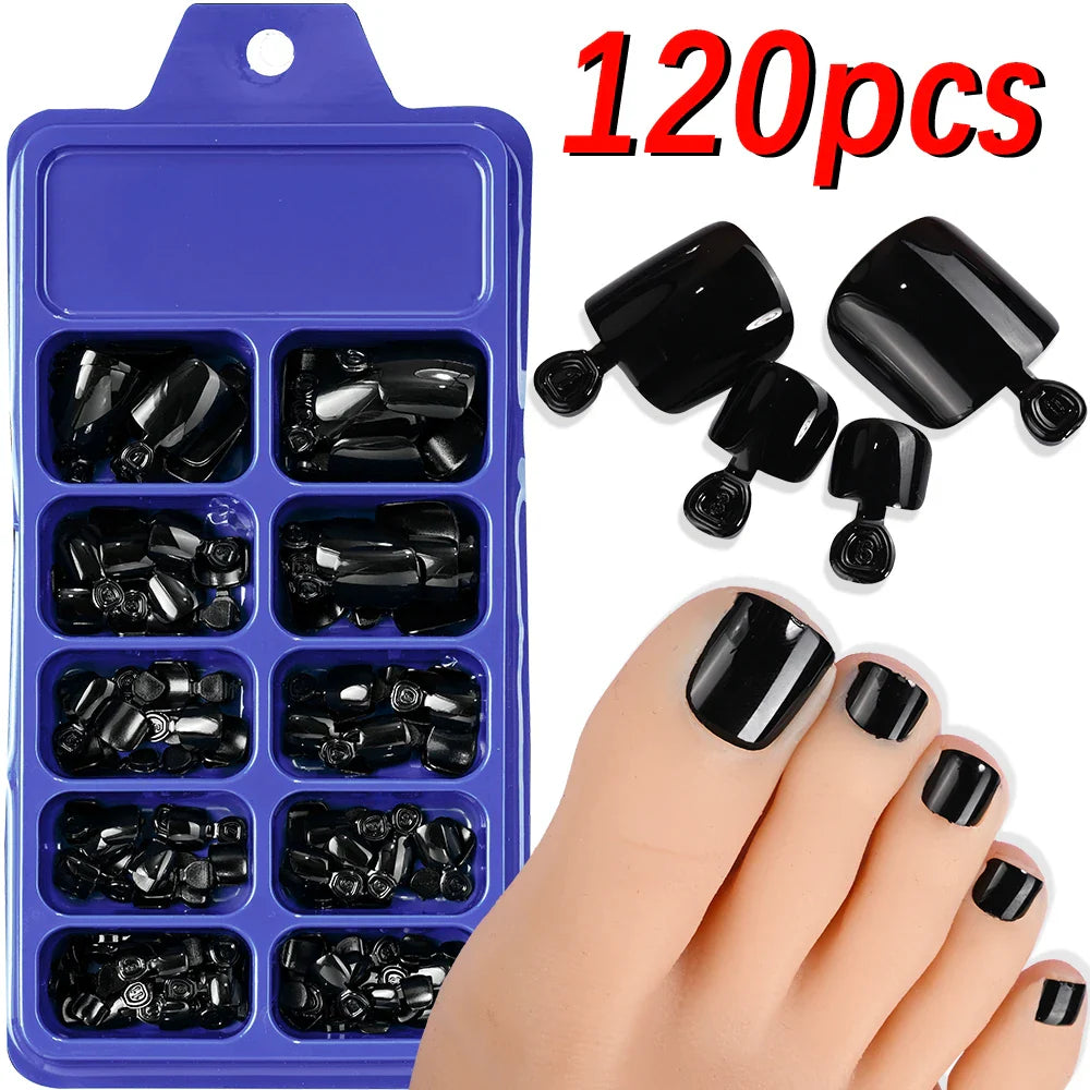 100PCS Short Square False Toenail Tips, Full Cover Acrylic Nail Art.