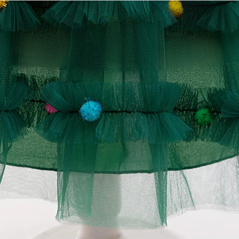 Merry Christmas Girls Cute Christmas Tree Mesh Fashion Princess Dress Party Costumes 2-10 Years Kids Clothes