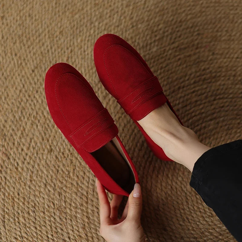 2026 Spring Sheep Suede Women Shoes Round Toe Flat Heel Women loafers Shoes for Women Deep Mouth Loafers Low Heels Ladies Shoes
