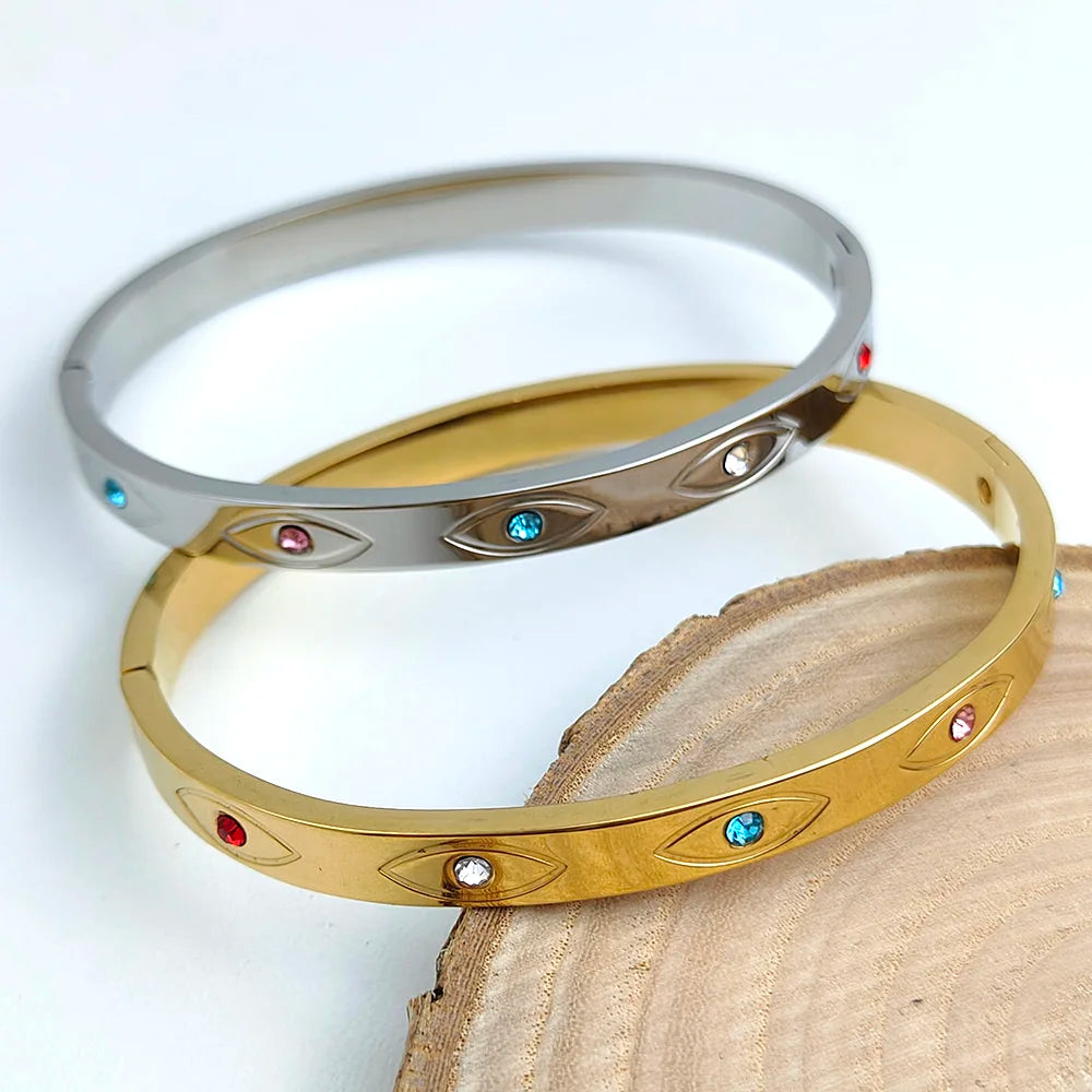 Classic Devil's Eye Stainless Steel Gold Plated Bracelet, High Quality Waterproof Women's Bracelet, Wedding Party Jewelry