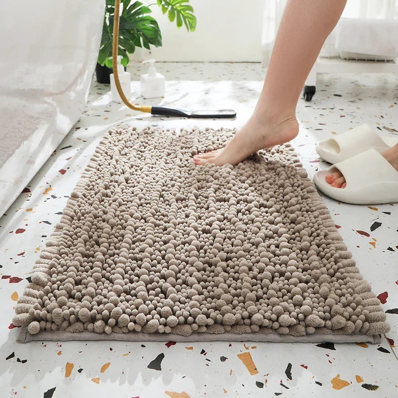 1 piece bathroom carpet bath mat, non-slip super thick lotus pine soft chenille door mat, fluffy foot mat, indoor solid color do
