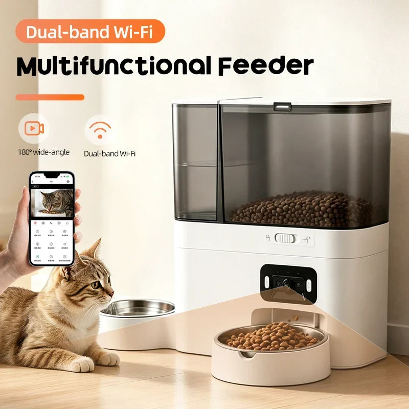Pet Food and Water Dispenser 5L+3L Tuya APP Camera Automatic Cat Feeder Smart Pet Feeder for Cats Dogs Stainless Steel Bowl