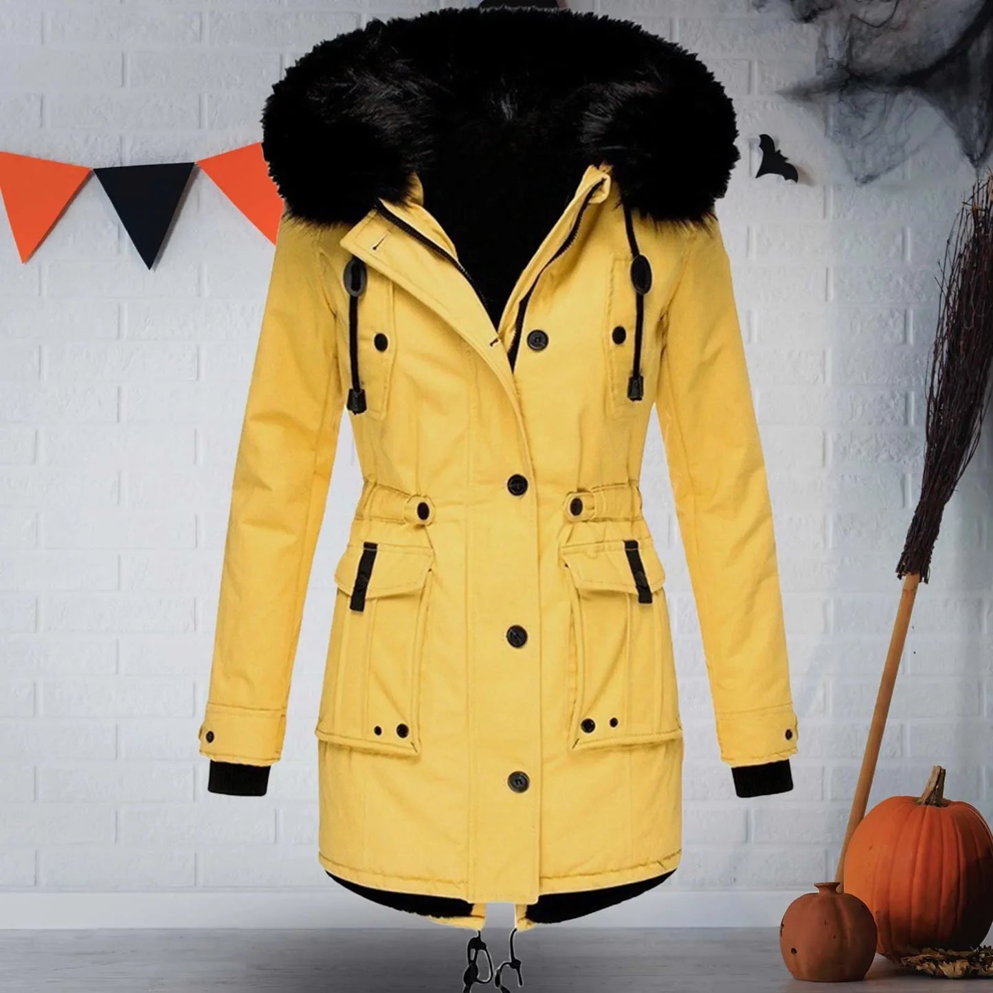 1 Pcs Winter Down Padded Coat for Women Plus Size Puffer Jacket Thick Thermal Fleece Lined Parka Fur Collar Hooded Outwear Loose