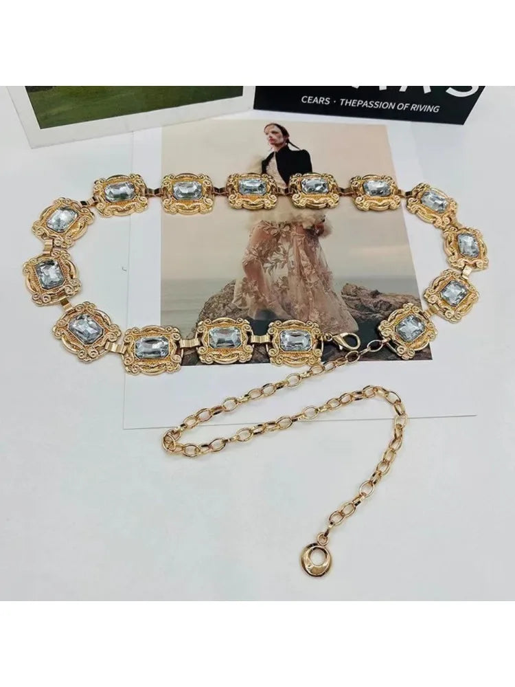 New fashion ladies belt, casual retro ladies belt, versatile acrylic crystal metal chain ladies belt , LR1573